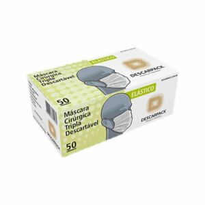 Máscara Desc Branca Tripla C/ Elástico C/ Clip Cx C/50unds