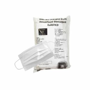Máscara Desc Branca Tripla C/ Elástico C/ Clip Pct C/50unds